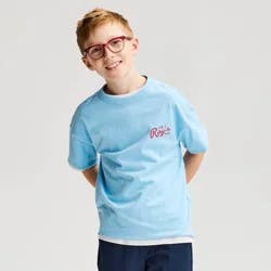 Boys' Short Sleeve 100% Cotton 'Ray's Pizza' Oversized Graphic T-Shirt - Cat & Jack™ Light Blue XS