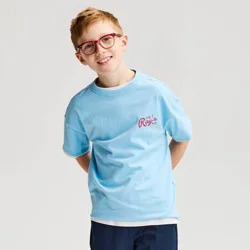 Boys' Short Sleeve 100% Cotton 'Ray's Pizza' Oversized Graphic T-Shirt - Cat & Jack™ Light Blue L