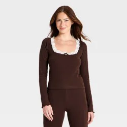 Women's Long Sleeve Waffle Knit Pajama Top - Wild Fable™ Brown M