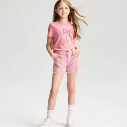 Girls' Short Sleeve 100% Cotton 'Bows' Graphic T-Shirt - Cat & Jack™ Mauve S
