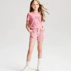 Girls' Short Sleeve 100% Cotton 'Bows' Graphic T-Shirt - Cat & Jack™ Mauve M