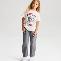 Girls' Short Sleeve 100% Cotton 'Dog' Oversized Graphic T-Shirt - Cat & Jack™ Cream XS