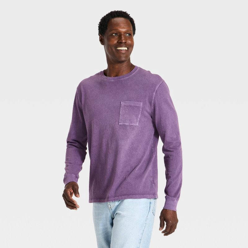 slide 1 of 3, Men's Vintage Relaxed Fit Long Sleeve Pocket T-Shirt - Goodfellow & Co™ Plum Purple XXL, XXL