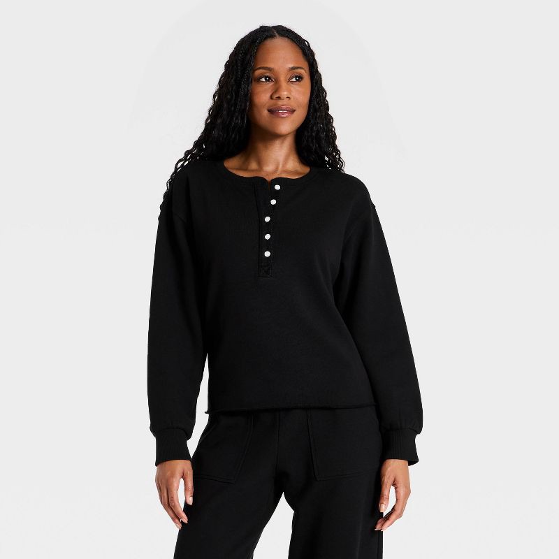 slide 1 of 3, Women's Relaxed Fit Pullover Sweatshirt - Universal Thread™ Black M, MED