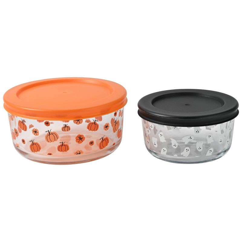 slide 1 of 5, Cook With Color 4pc (Set of 2) Halloween Glass Food Storage Container Set, 4 ct