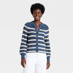 Women's Iconic Cotton Cardigan - Universal Thread™ Blue Striped M