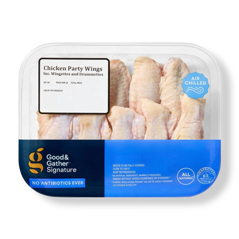 slide 1 of 4, No Antibiotics Ever Air Chilled Chicken Wings - 0.75-1.90lbs - price per lb. - Good & Gather™, per lb