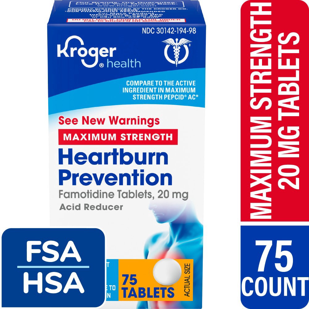 slide 1 of 1, Kroger® Maximum Strength Heartburn Prevention Acid Reducer Famotidine Tablets 20mg, 75 ct, 75 ct