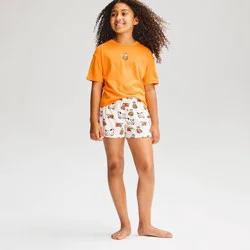 Girls' Halloween Dog Short Sleeve T-Shirt and Shorts 2pc Pajama Set - Cat & Jack™ Orange/Cream M