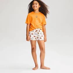 Girls' Halloween Dog Short Sleeve T-Shirt and Shorts 2pc Pajama Set - Cat & Jack™ Orange/Cream L