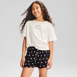 Girls' Halloween Ghost Short Sleeve T-Shirt and Shorts 2pc Pajama Set - Cat & Jack™ Cream/Black S