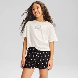 Girls' Halloween Ghost Short Sleeve T-Shirt and Shorts 2pc Pajama Set - Cat & Jack™ Cream/Black L