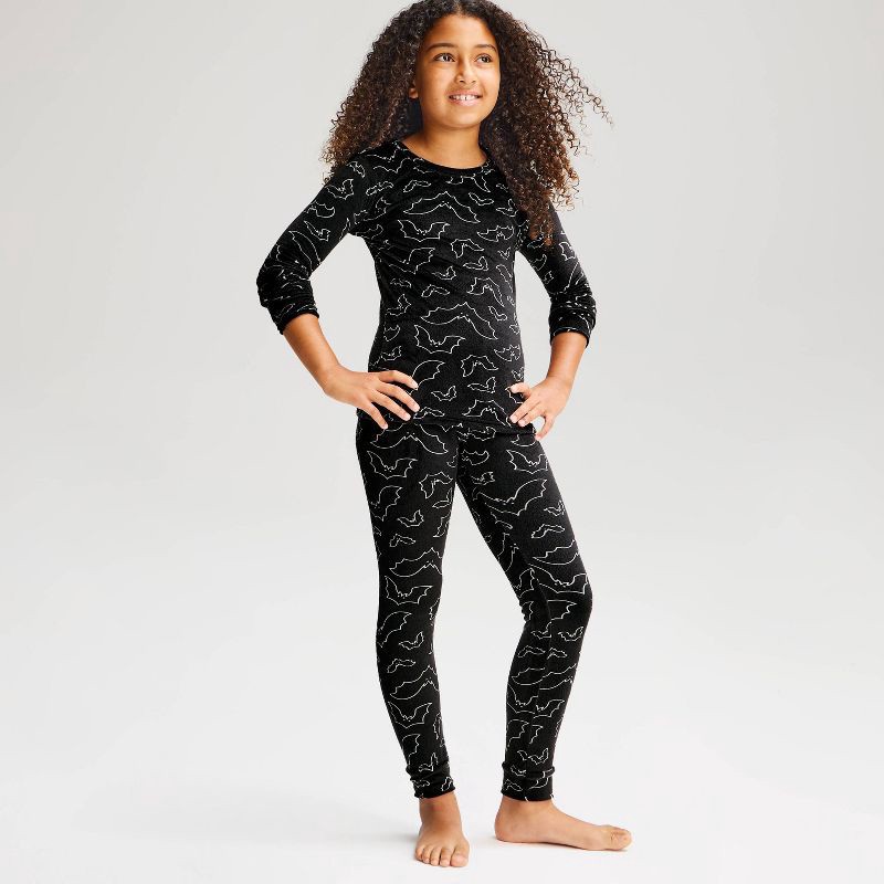 slide 1 of 5, Girls' Halloween Bat Printed Tight Fit Snuggly Soft 2pc Pajama Set - Cat & Jack™ Black 8, 2 ct