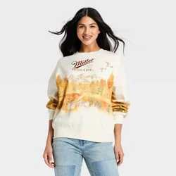 Miller High Life Women's Crewneck Miller Run Through Graphic Pullover Sweatshirt - Ivory XL