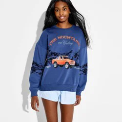 Ford Women's Crewneck Bronco Mountains Graphic Pullover Sweatshirt - Navy Blue XL