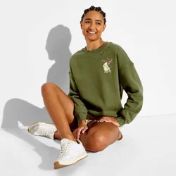 Women's Crewneck Winnie the Pooh Tree Graphic Pullover Sweatshirt - Green M