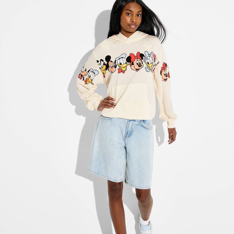 slide 1 of 3, Disney Women's Hooded Mickey & Friends Star Graphic Pullover Sweatshirt - White XXS, 1 ct