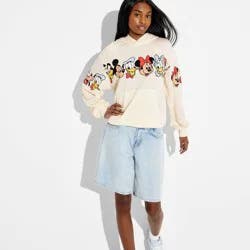 Disney Women's Hooded Mickey & Friends Star Graphic Pullover Sweatshirt - White S
