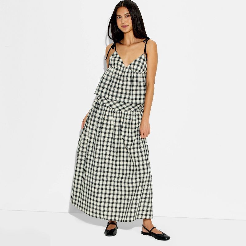 slide 1 of 3, Women's Maxi Plaid Skirt - Wild Fable™ Khaki S, 1 ct