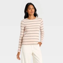 Women's Refined Ribbed Top - A New Day™ Tan Striped M