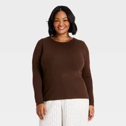 Women's Refined Ribbed Top - A New Day™ Brown XXL