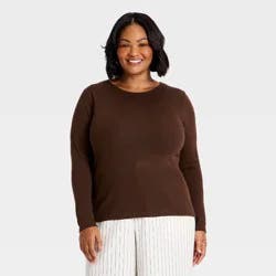 Women's Refined Ribbed Top - A New Day™ Brown XXL