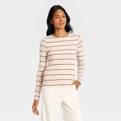 Women's Refined Ribbed Top - A New Day™ Tan Striped L