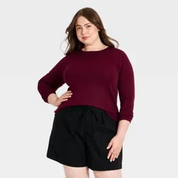Women's Refined Ribbed Top - A New Day™ Burgundy XXL