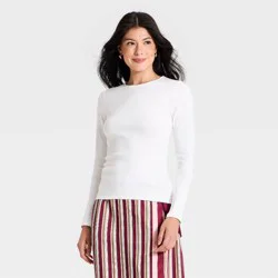 Women's Refined Ribbed Top - A New Day™ White XL