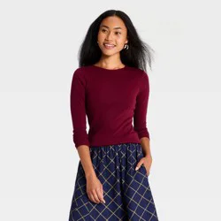 Women's Refined Ribbed Top - A New Day™ Burgundy S
