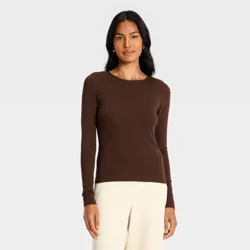 Women's Refined Ribbed Top - A New Day™ Brown XL