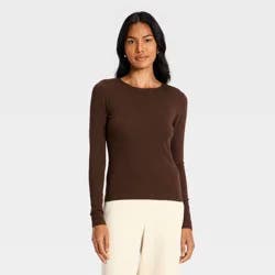Women's Refined Ribbed Top - A New Day™ Brown XS