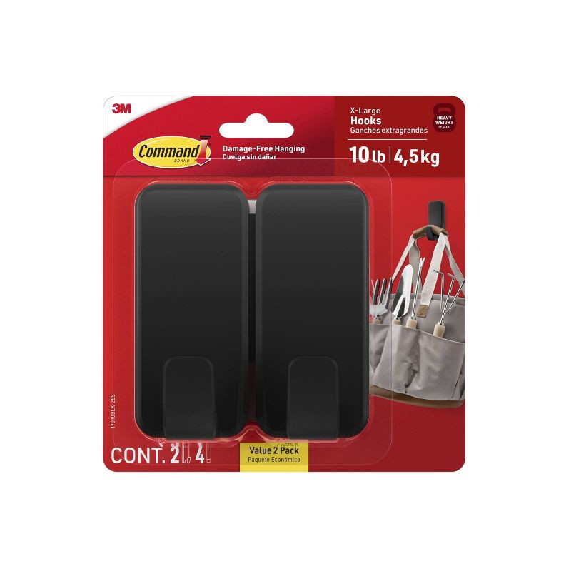 slide 1 of 8, Command Damage-Free Hanging 10lb X-Large Hook with 4 Adhesive Strips, 10 lb