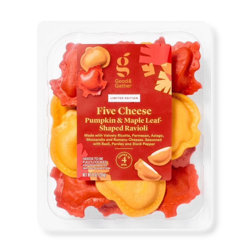 slide 1 of 5, Five Cheese Pumpkin & Maple Leaf-Shaped Ravioli - Good & Gather 9oz, 9 oz