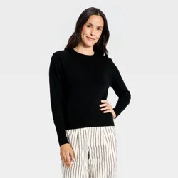 Women's Mini Roll Crewneck Pullover Sweater - A New Day™ Black M