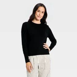 Women's Mini Roll Crewneck Pullover Sweater - A New Day™ Black M