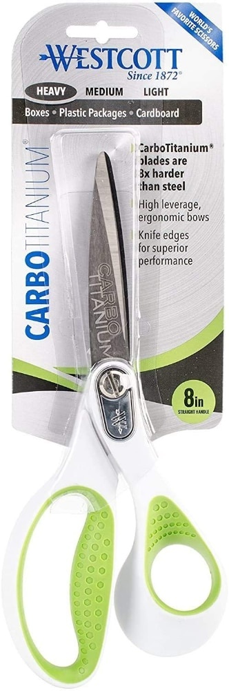 slide 1 of 1, Westcott Carbo Titanium Straight Shear Scissors - White/Green, 8 in