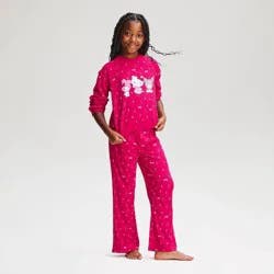 Girls' Hello Kitty and Friends Long Sleeve and Pants 2pc Pajama Set - Dark Pink M