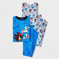 Sonic the Hedgehog Boys' Sonic Snug Fit Long Sleeve and Pants 4pc Pajama Set - Blue 6