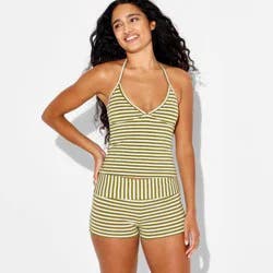 Women's Soft Cotton Halter Top - Wild Fable™ Olive Green Striped M