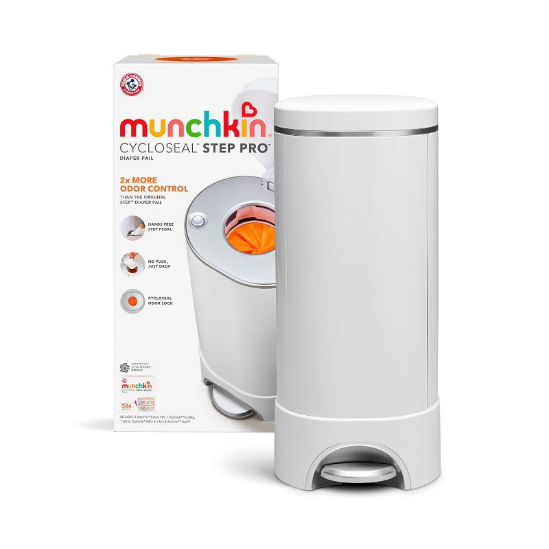 slide 1 of 12, Munchkin CycloSeal Step Pro Diaper Pail - White, 1 ct
