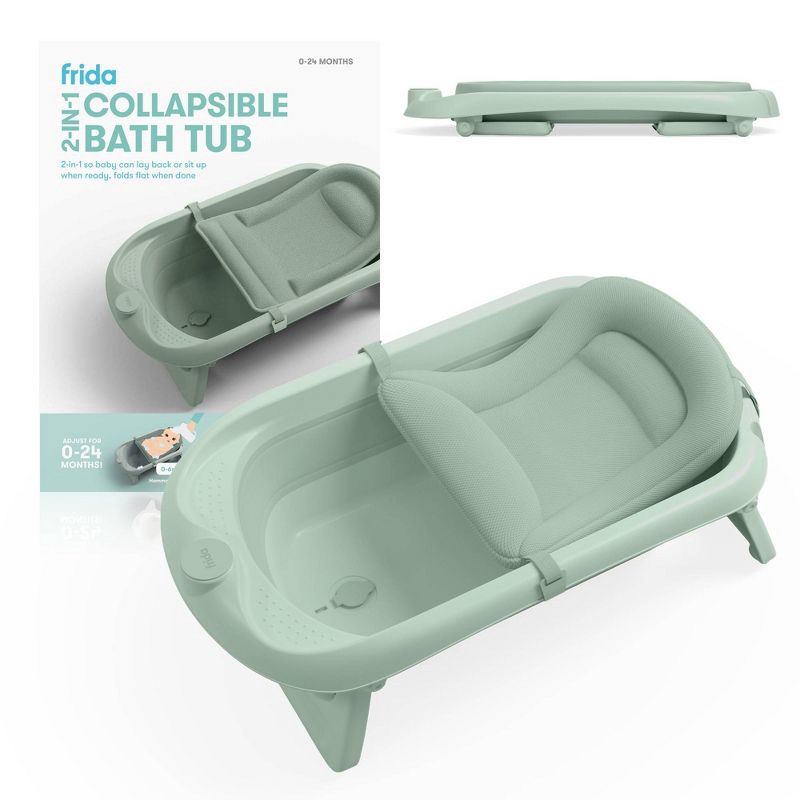 slide 1 of 7, Frida Baby 2 in 1 Collapsible Bath Tub - Sage Green, 1 ct