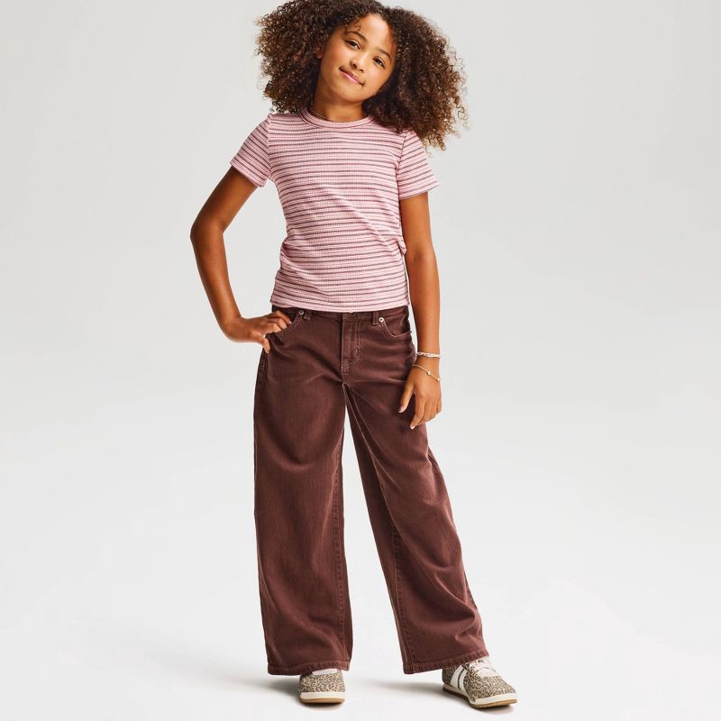 Girls' Mid-Rise Wide Leg Jeans - Cat & Jack™ Brown 6 | Shipt