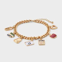 Back to School Icon Charm Bracelet - Gold