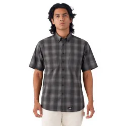 Dickies Men's Short Sleeve Flex Plaid Work Button-Down Shirt - Black L