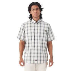 Dickies Men's Short Sleeve Flex Plaid Work Button-Down Shirt - White S