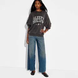 Special Thanks Women's Crewneck Sleepy Hollow Graphic Sweatshirt - Washed Black XL