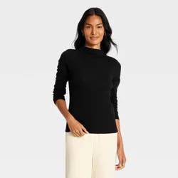 Women's Refined Ribbed Long Sleeve Top - A New Day™ Black M