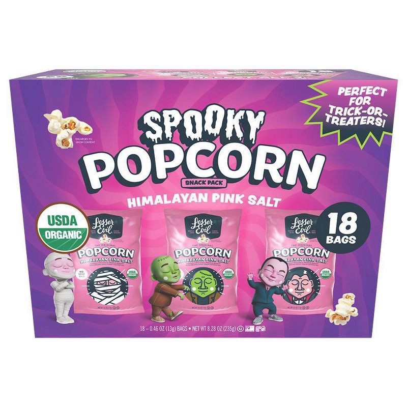 slide 1 of 5, LesserEvil Halloween Himalayan Pink Salt Organic Popcorn Snack - 8.28oz/18ct, 8.28 oz; 18 ct