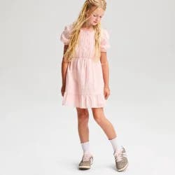 Girls' Puff Short Sleeve Lace Trim Dress - Cat & Jack™ Pink S